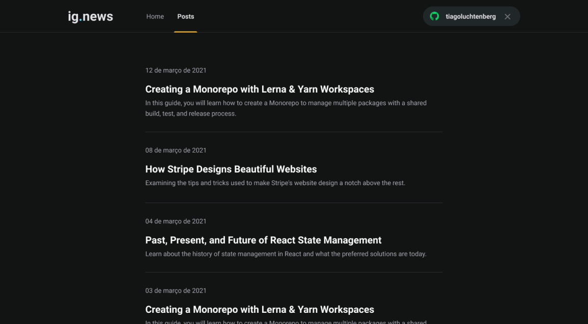 Lists of all posts on the website.