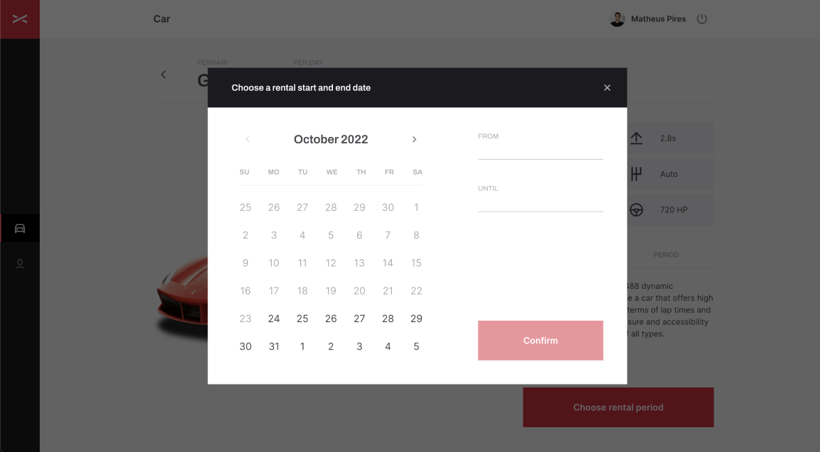 Modal to chose rent's start and end dates.