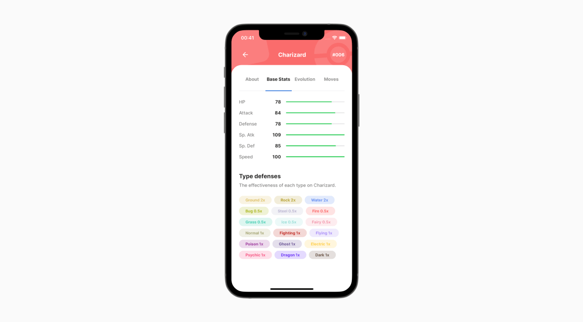 Pokemon's base stats and it's type defenses.
